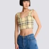 Top corto in tweed a quadri glitterato
