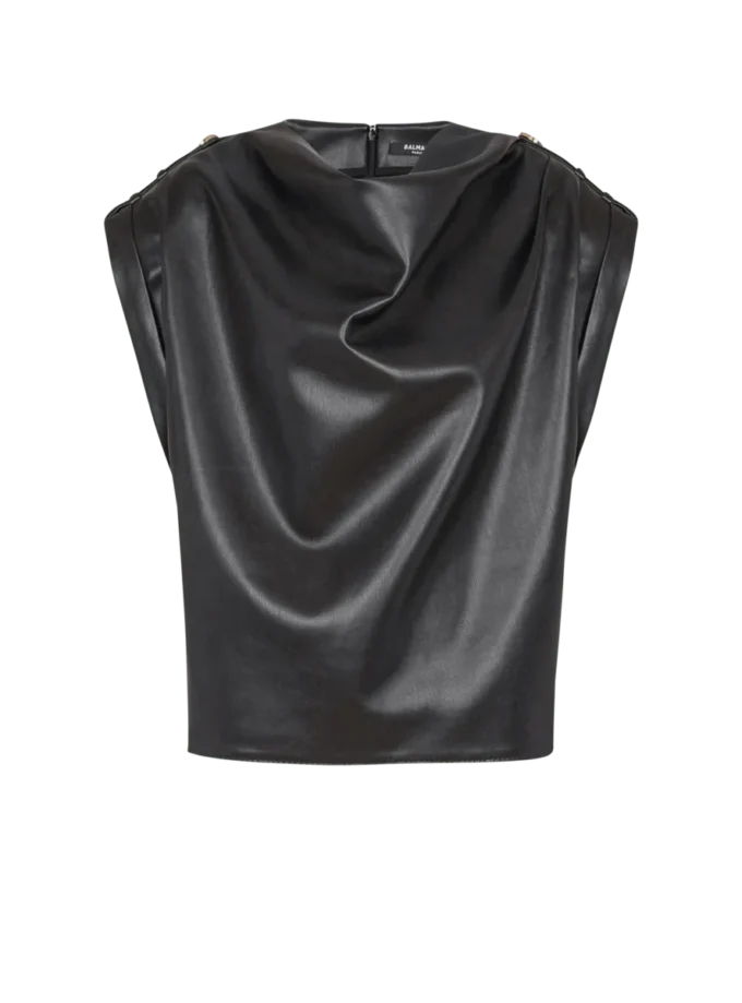 Top drappeggiato in ecopelle Top drappeggiato in ecopelle