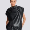 Top drappeggiato in ecopelle Top drappeggiato in ecopelle