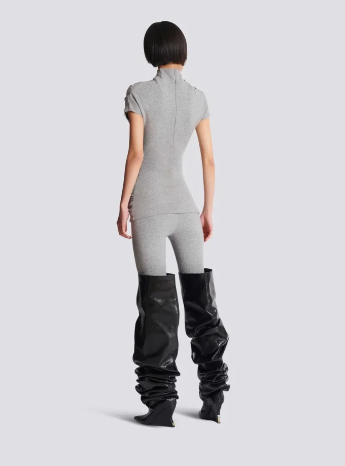 Top drappeggiato in maglia di cotone