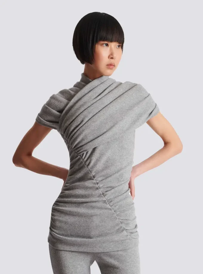 Top drappeggiato in maglia di cotone