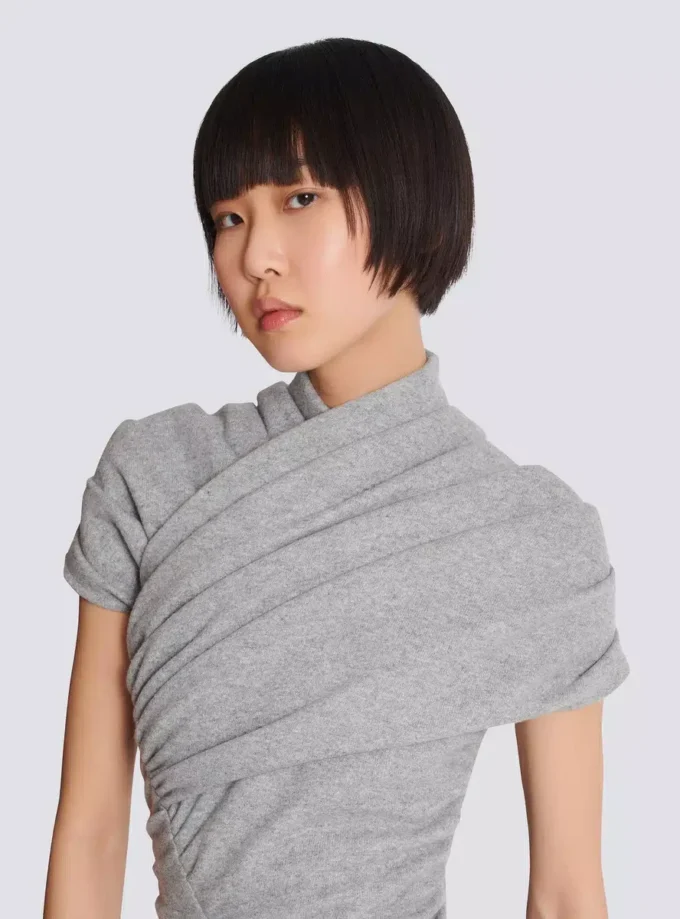Top drappeggiato in maglia di cotone