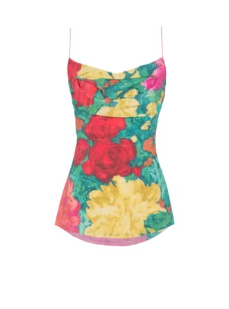 Top in crêpe de Chine stampato con spalline sottili