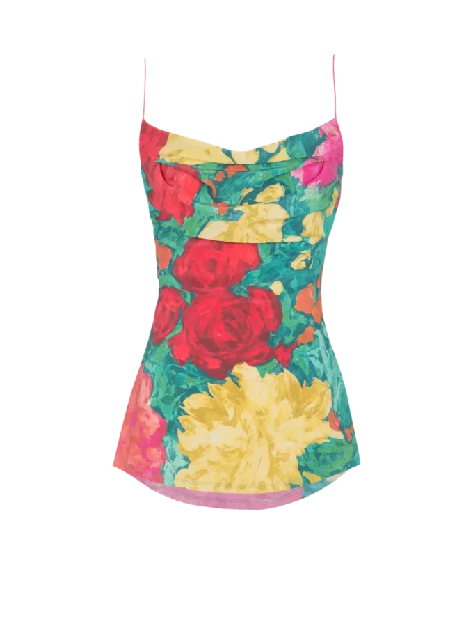 Top in crêpe de Chine stampato con spalline sottili