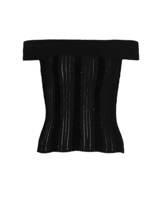 Top in maglia glitterata con spalle scoperte Top in maglia glitterata con spalle scoperte