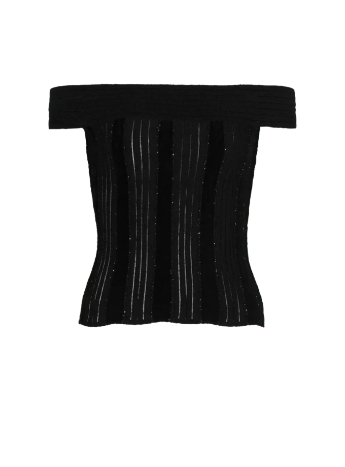 Top in maglia glitterata con spalle scoperte Top in maglia glitterata con spalle scoperte