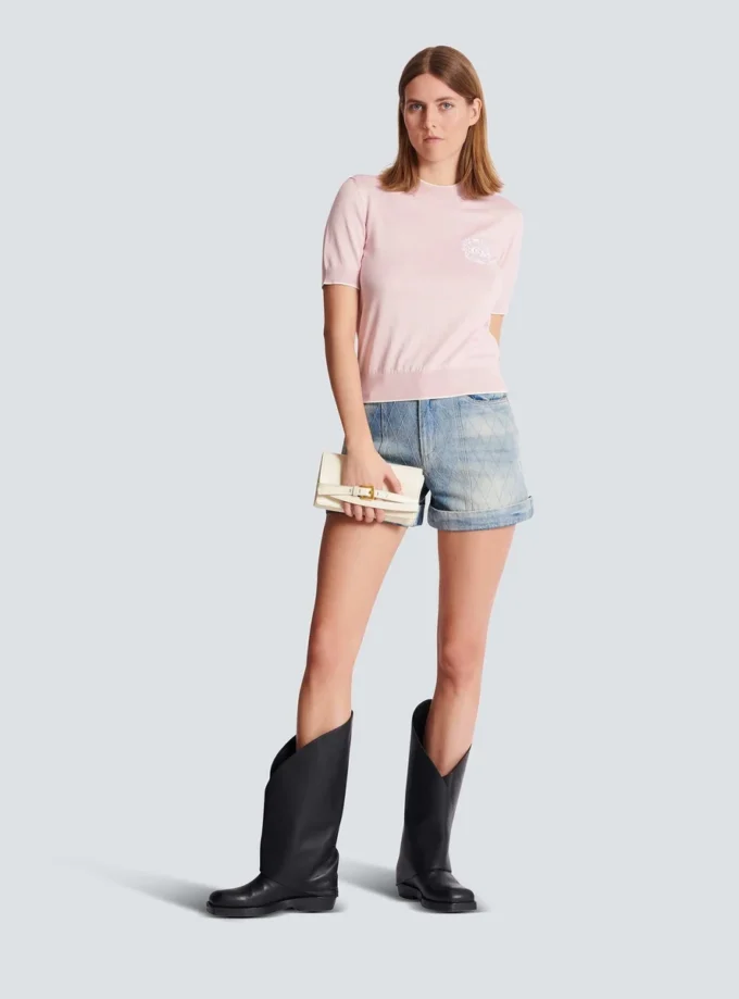 Top in maglia ricamato con Emblème di Balmain Top in maglia ricamato con Emblème di Balmain