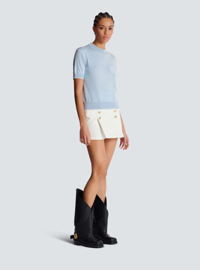 Top in maglia ricamato con Emblème di Balmain Top in maglia ricamato con Emblème di Balmain