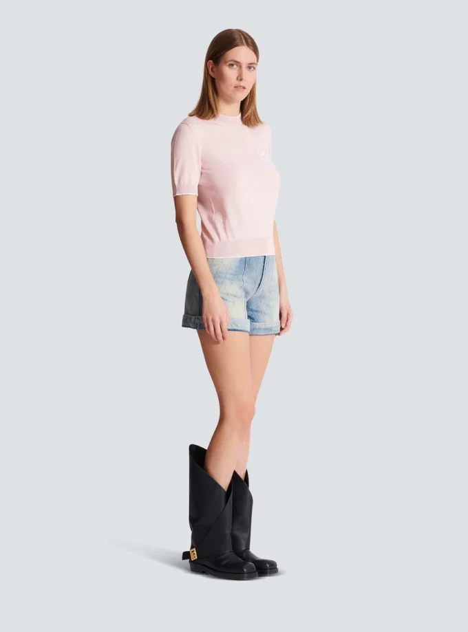 Top in maglia ricamato con Emblème di Balmain Top in maglia ricamato con Emblème di Balmain