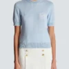 Top in maglia ricamato con Emblème di Balmain Top in maglia ricamato con Emblème di Balmain