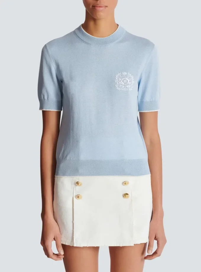 Top in maglia ricamato con Emblème di Balmain Top in maglia ricamato con Emblème di Balmain