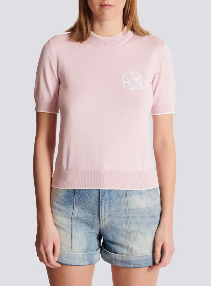 Top in maglia ricamato con Emblème di Balmain Top in maglia ricamato con Emblème di Balmain