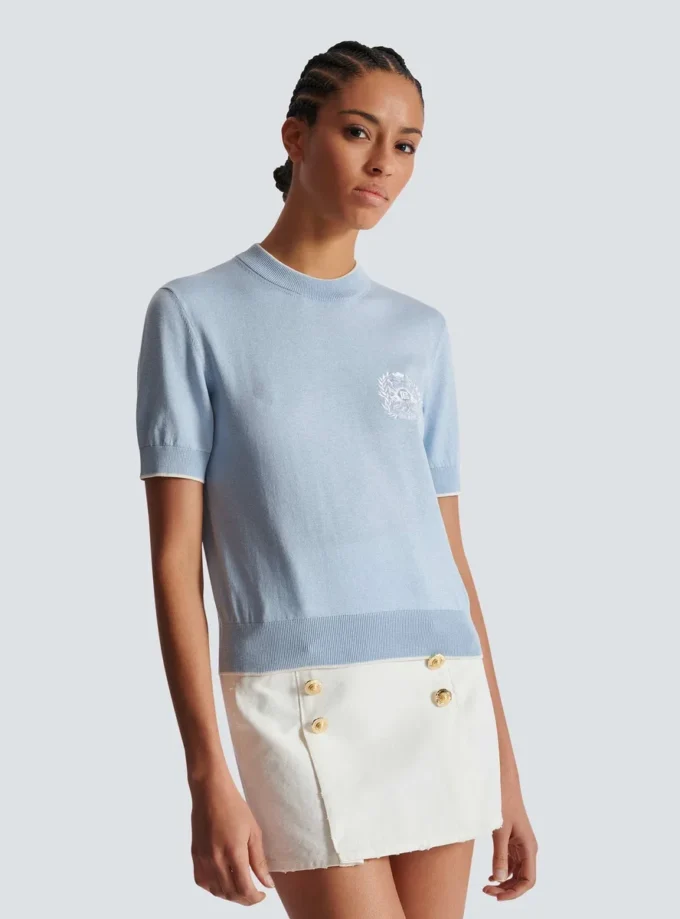 Top in maglia ricamato con Emblème di Balmain Top in maglia ricamato con Emblème di Balmain