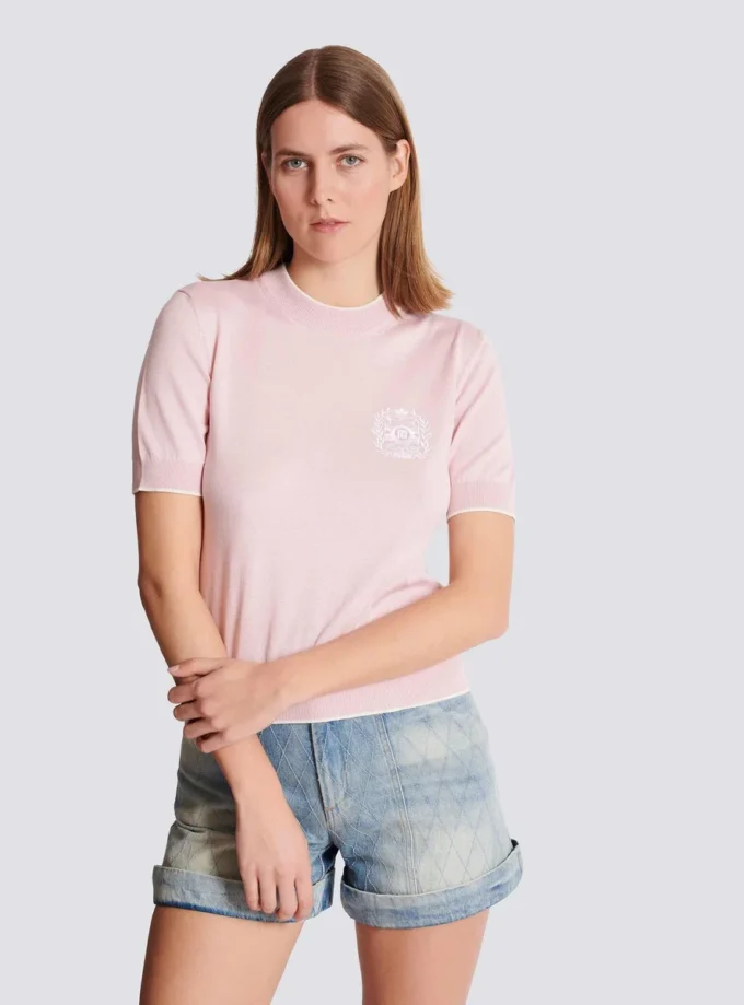 Top in maglia ricamato con Emblème di Balmain Top in maglia ricamato con Emblème di Balmain