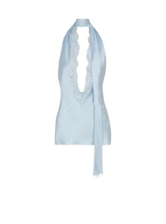 Top in raso con frange e schiena scoperta