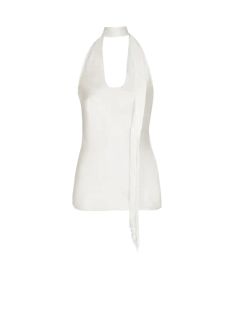 Top in raso con frange e schiena scoperta