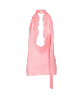 Top in raso con frange e schiena scoperta
