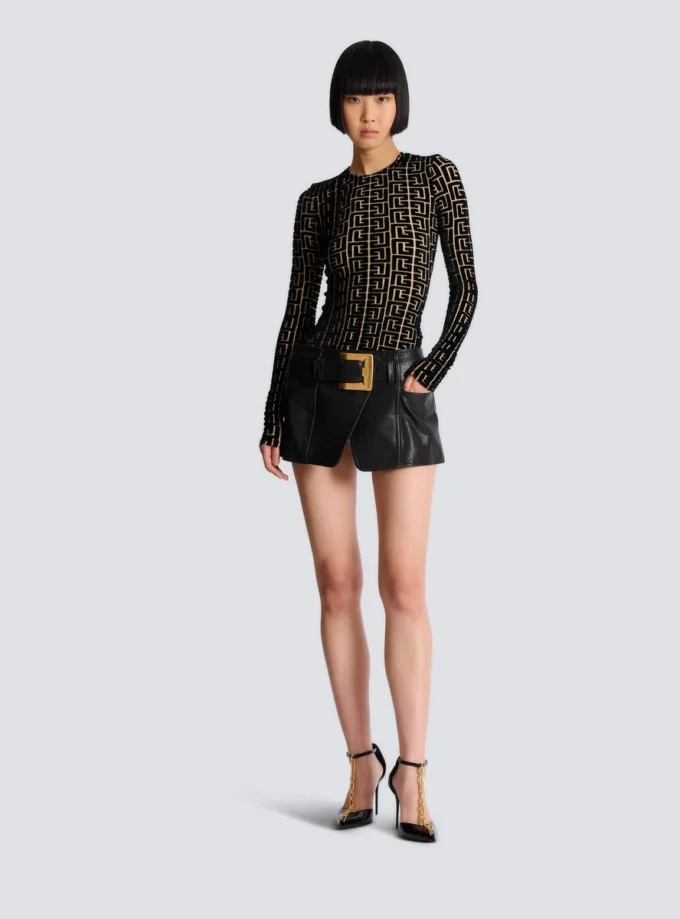 Top in velluto con monogramma