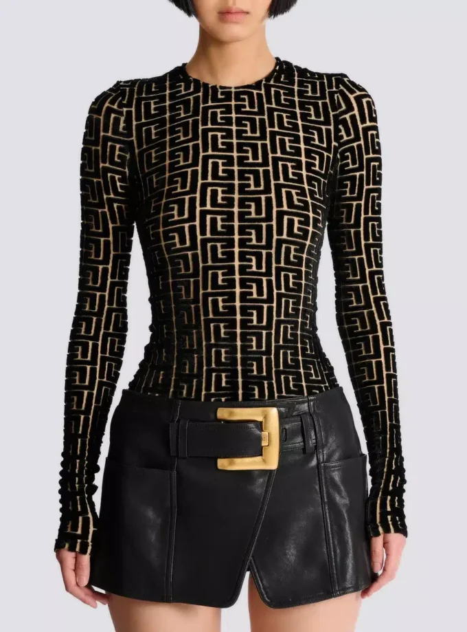 Top in velluto con monogramma