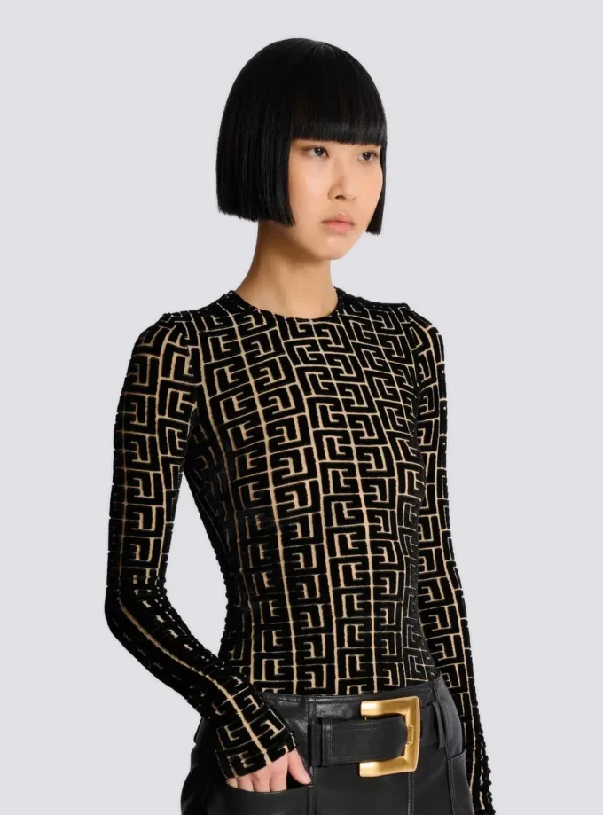 Top in velluto con monogramma