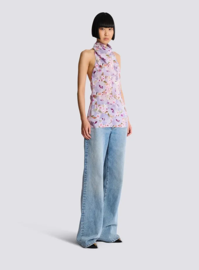 Top senza maniche con stampa Poppy Flower