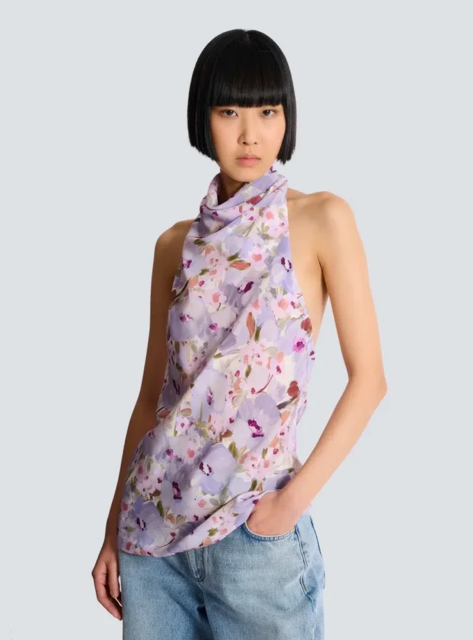 Top senza maniche con stampa Poppy Flower