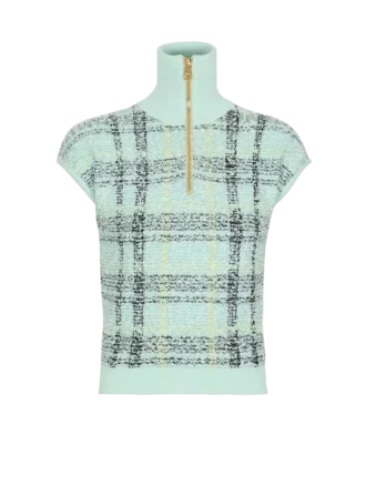 Top senza maniche in tweed a quadri Top senza maniche in tweed a quadri