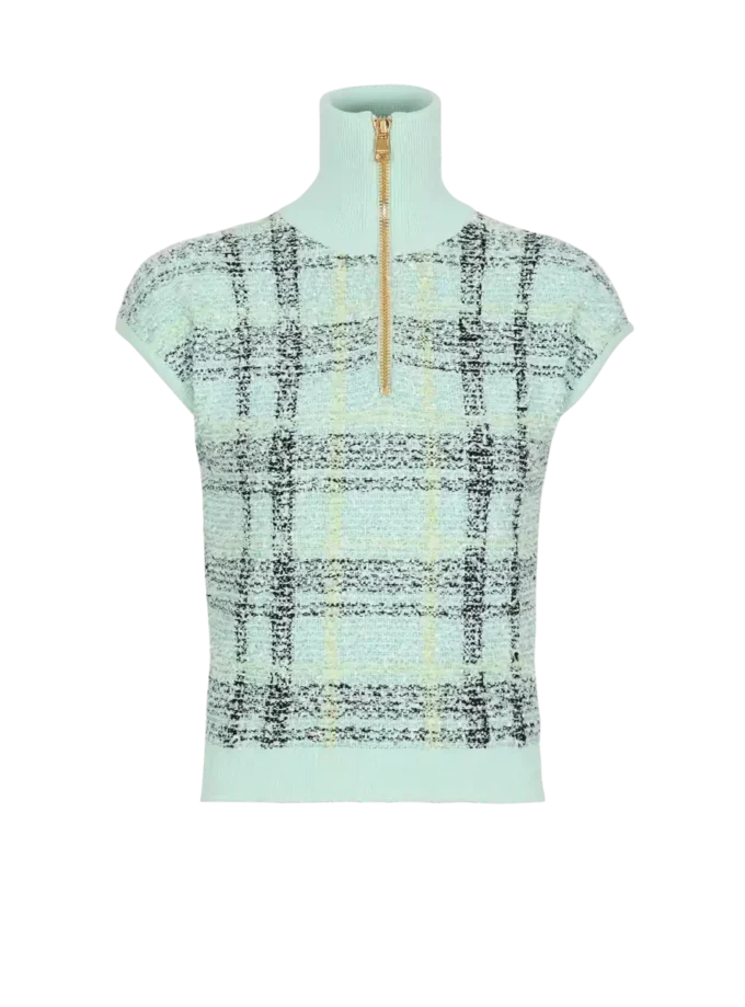 Top senza maniche in tweed a quadri Top senza maniche in tweed a quadri