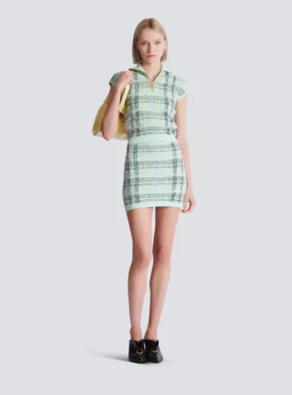 Top senza maniche in tweed a quadri Top senza maniche in tweed a quadri