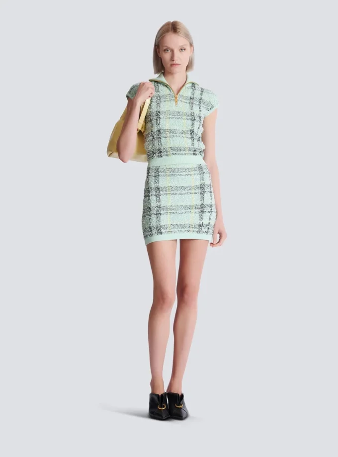 Top senza maniche in tweed a quadri Top senza maniche in tweed a quadri