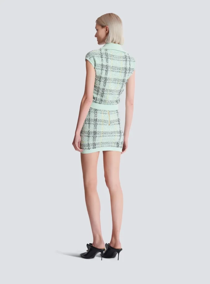 Top senza maniche in tweed a quadri Top senza maniche in tweed a quadri