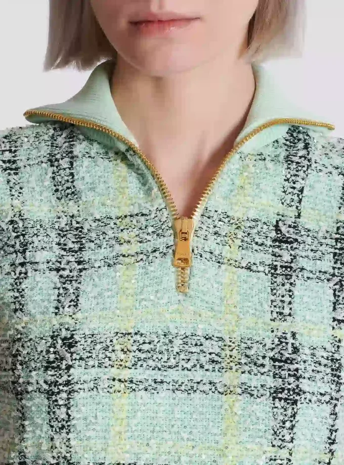 Top senza maniche in tweed a quadri Top senza maniche in tweed a quadri