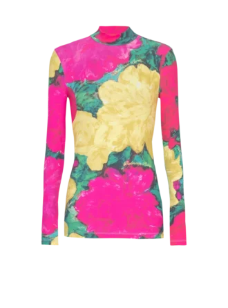 Top stampato con collo alto