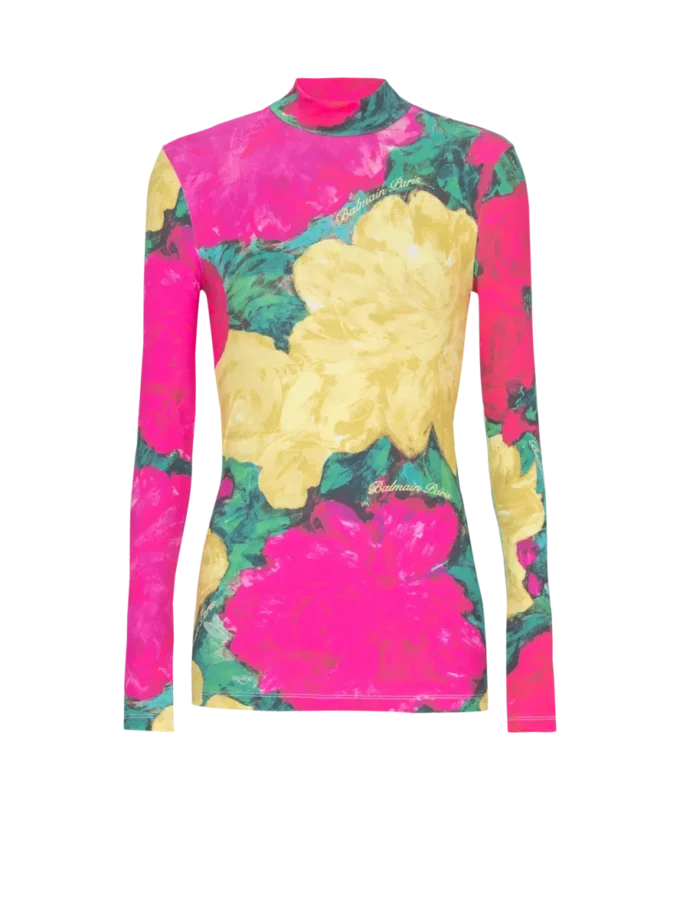 Top stampato con collo alto
