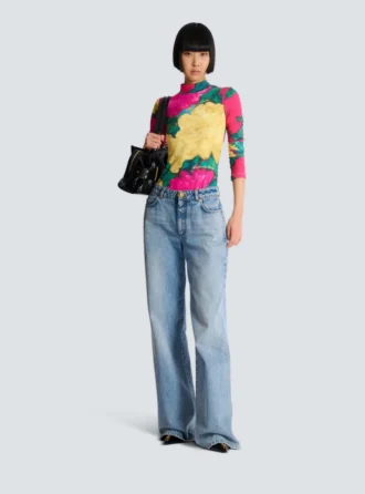 Top stampato con collo alto