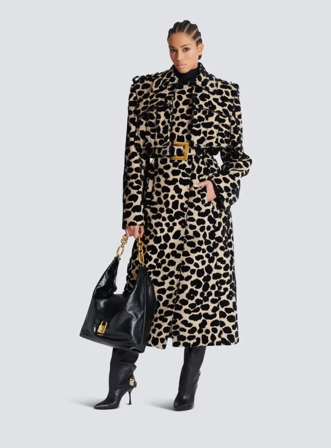 Trench con cintura in jacquard leopardato Trench con cintura in jacquard leopardato