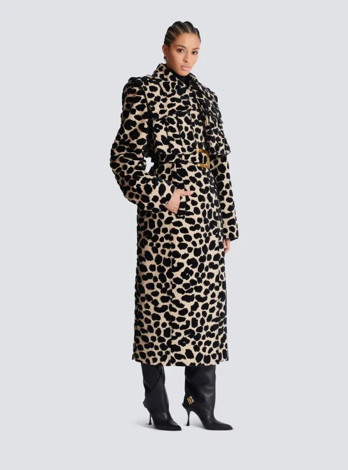 Trench con cintura in jacquard leopardato Trench con cintura in jacquard leopardato