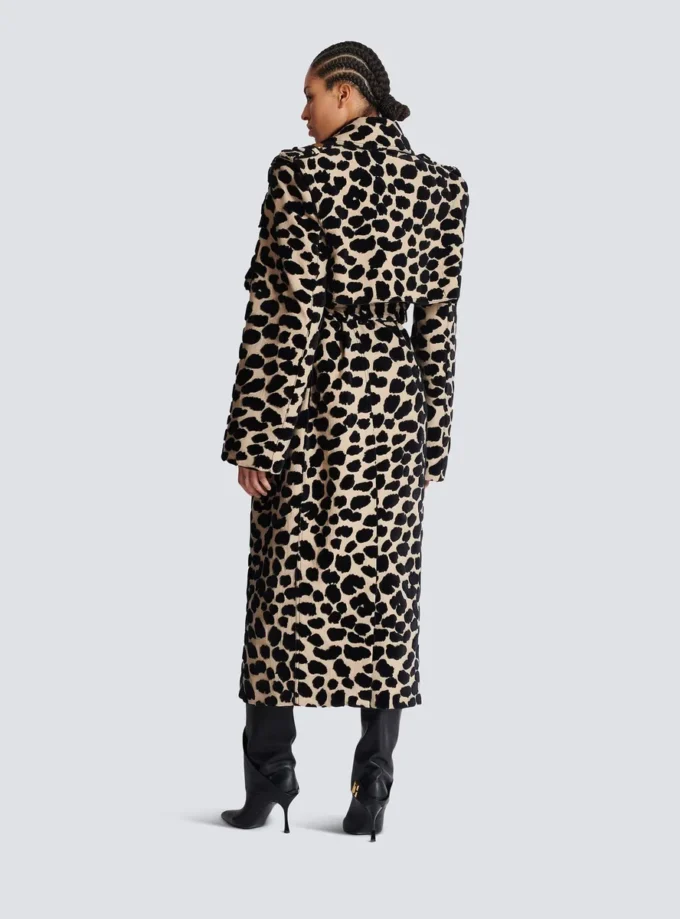 Trench con cintura in jacquard leopardato Trench con cintura in jacquard leopardato