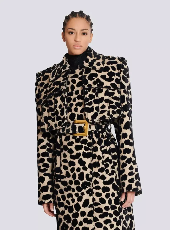 Trench con cintura in jacquard leopardato Trench con cintura in jacquard leopardato