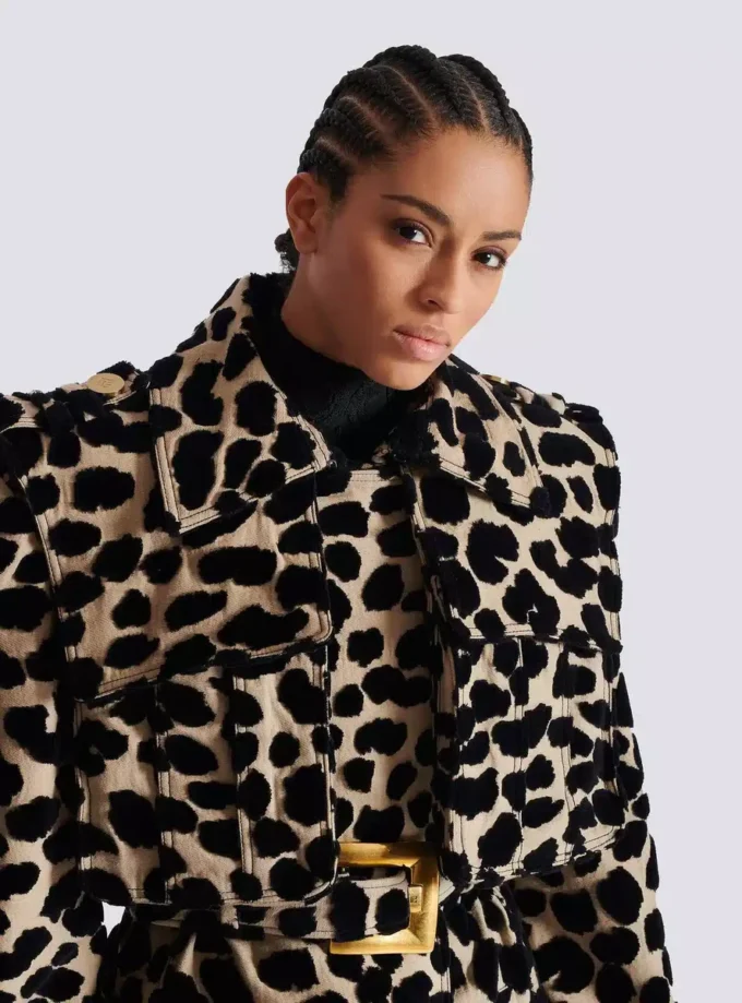 Trench con cintura in jacquard leopardato Trench con cintura in jacquard leopardato