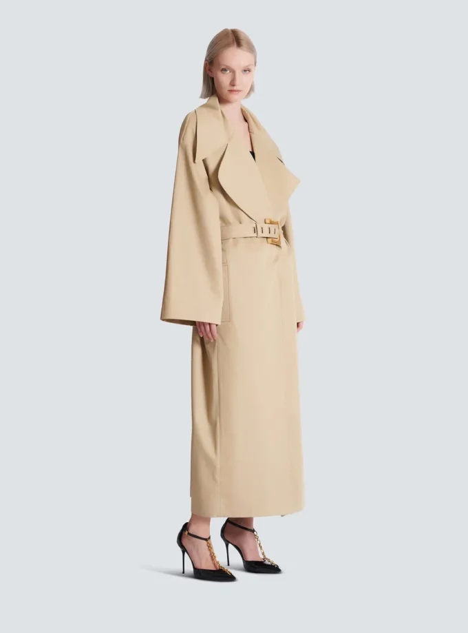Trench lungo in gabardine di cotone Trench lungo in gabardine di cotone