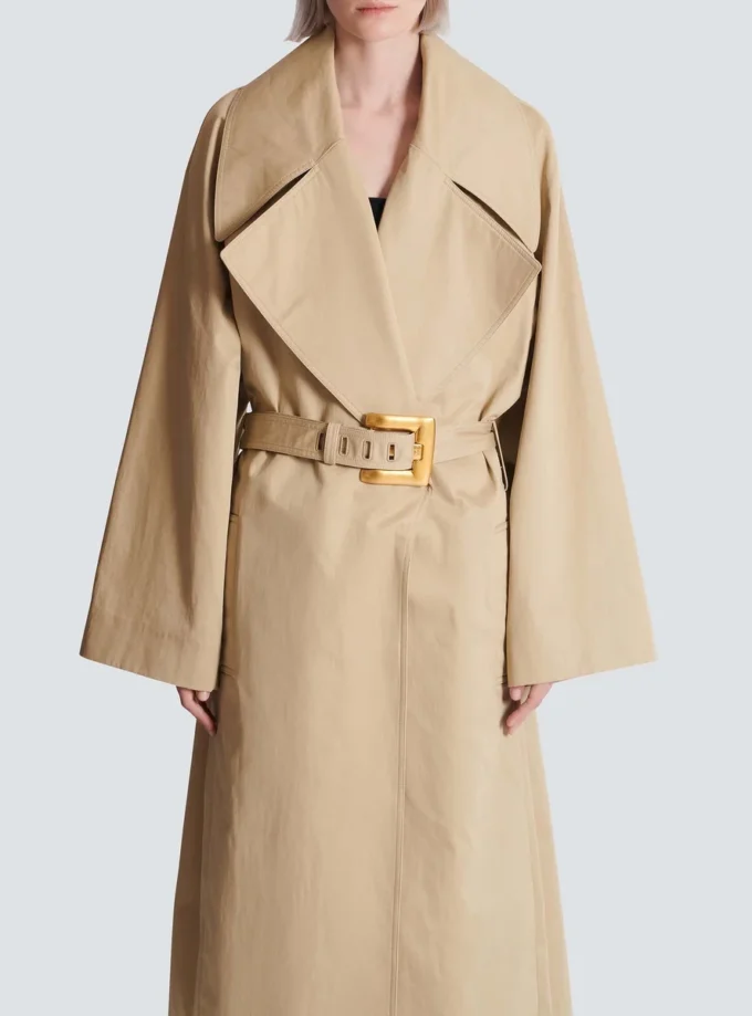 Trench lungo in gabardine di cotone Trench lungo in gabardine di cotone