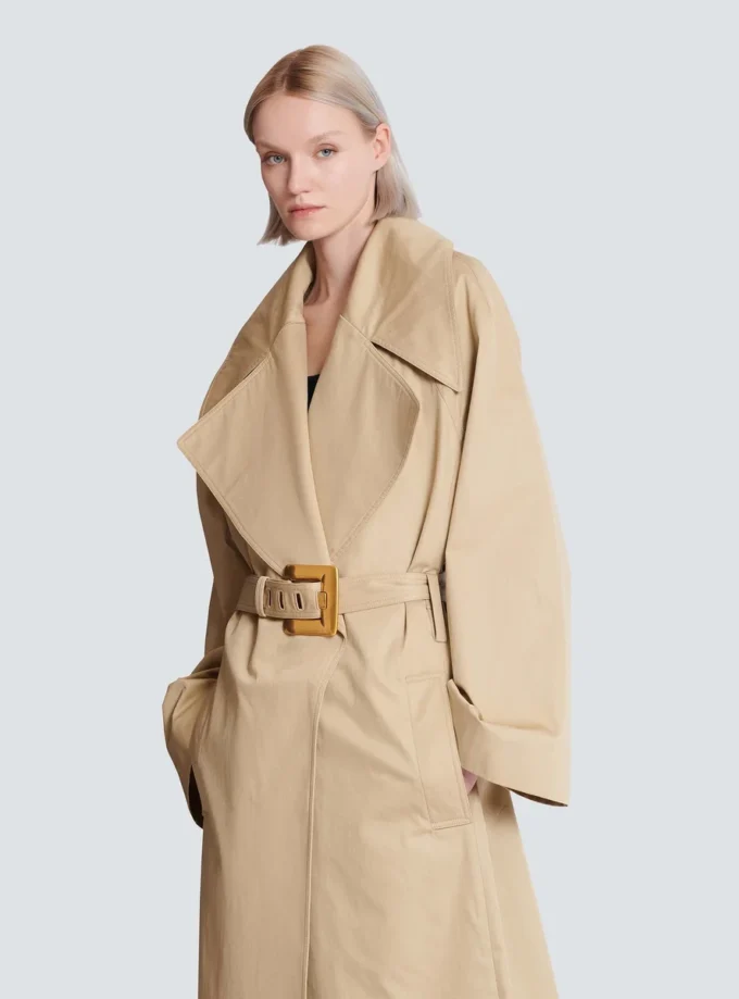 Trench lungo in gabardine di cotone Trench lungo in gabardine di cotone