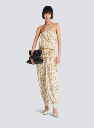 Tuta fluida stampata con motivo Balmain Chains